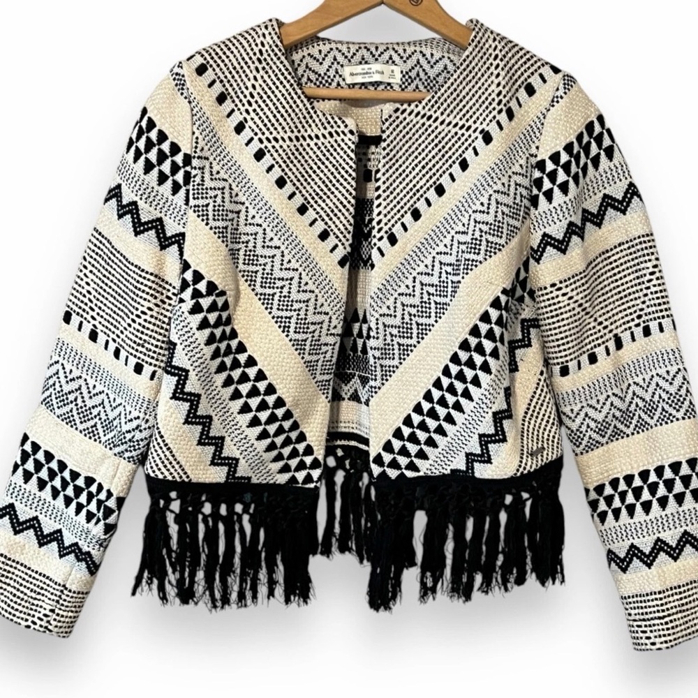 Abercrombie & Fitch boho Geometric Fringe ablazer - Black and Cream size L